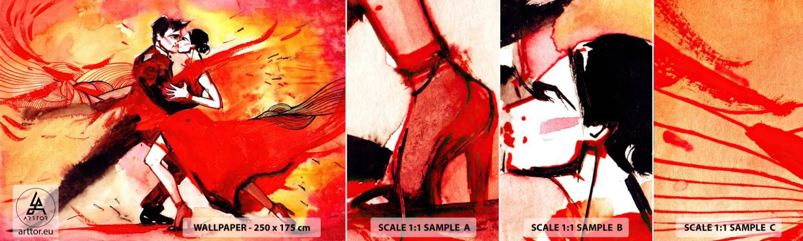 Échantillon De Papier Peint Standard Eco - Le rythme violet de la passion - Abstraction, Danse, Tango - 100x30 cm