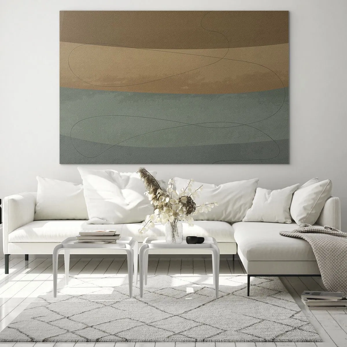 Impression sur verre - Image sur verre - Rayures abstraites aux tons terreux - 120x80cm - Composition horizontale - Décoration murale moderne pour le salon et la chambre ARTTOR