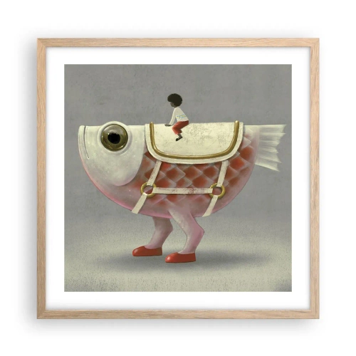 Affiche dans un chêne clair - Poster - Le cavalier poisson - 50x50 cm