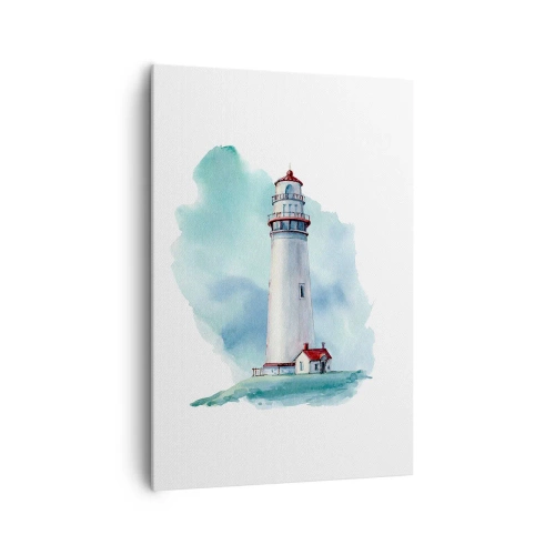 Impression sur toile - Image sur toile - Un phare sur un fond bleu aquarelle - 70x100cm - La douce sœur du bleu - Décoration murale moderne pour le salon et la chambre ARTTOR