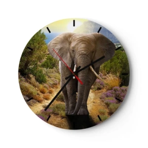 Horloge murale - Pendule murale - Un éléphant en arrière-plan de la nature par une journée ensoleillée - 30x30cm - Voilà à quoi ressemblait l'Eden - Décoration murale moderne pour le salon, la cuisine et la chambre ARTTOR