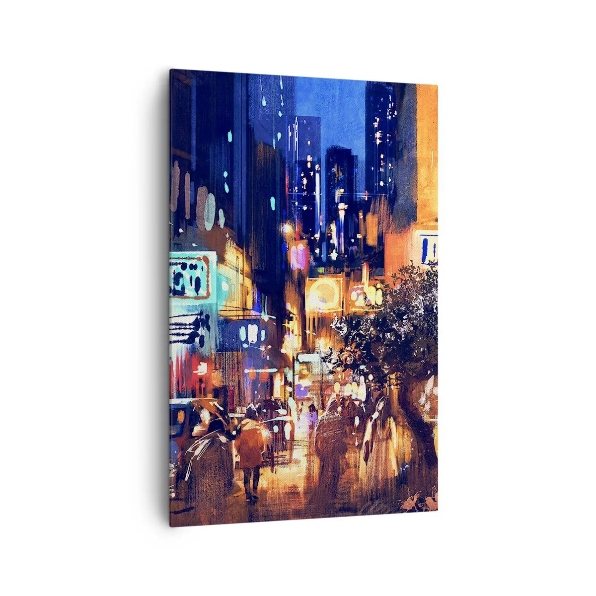 Impression sur toile - Image sur toile - Paysage urbain du soir dans le style impressionniste - 80x120cm - Et la ville ne dort pas - Décoration murale moderne pour le salon et la chambre ARTTOR