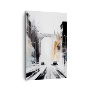 Impression sur toile - Image sur toile - Panorama abstrait de la ville avec un pont en arc - 80x120cm - Étude de ville : architecture et mouvement - Décoration murale moderne pour le salon et la chambre ARTTOR