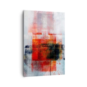 Impression sur toile - Image sur toile - Composition géométrique abstraite avec des accents rouges et oranges - 70x100cm - Composition embrasée - Décoration murale moderne pour le salon et la chambre ARTTOR