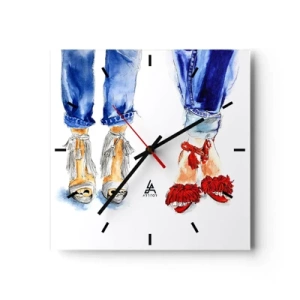 Horloge murale - Pendule murale - Illustration de deux paires de chaussures dans des sandales élégantes et un jean - 30x30cm - Peut-être irons-nous nous promener? - Décoration murale moderne pour le salon et la chambre ARTTOR