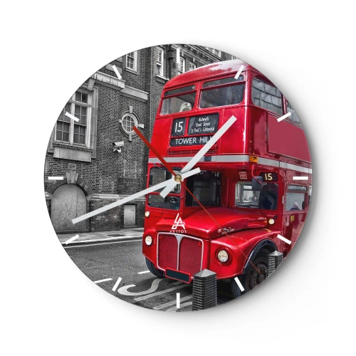 Horloge murale - Pendule murale - Un bus rouge londonien sur fond de bâtiments historiques - 30x30cm - Toujours la même chose - Décoration murale moderne pour le salon, la cuisine et la chambre ARTTOR