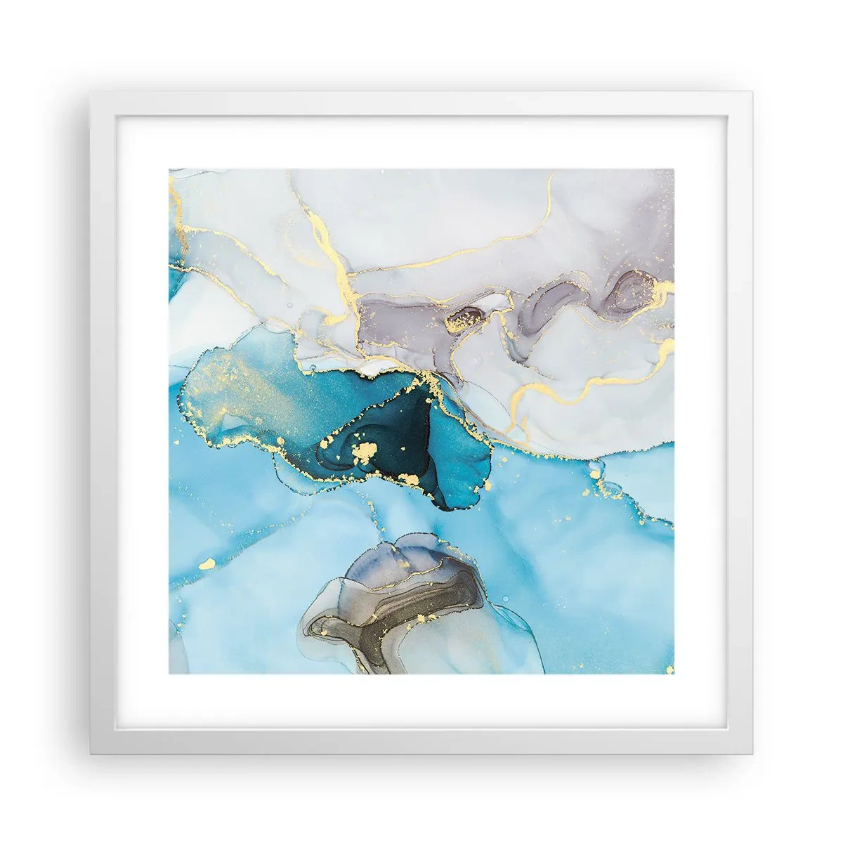 Affiche dans un cadre blanc - Poster - Etude de la rencontre gris et turquoise - 40x40 cm