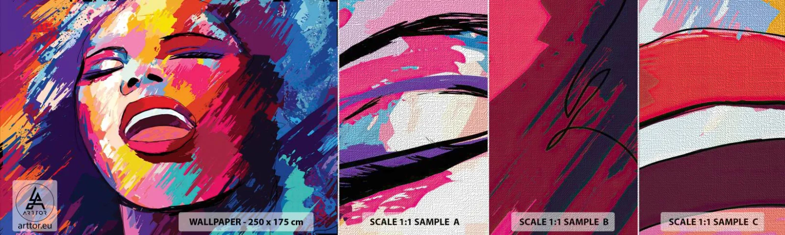 Échantillon de Papier Peint Premium Canvas - Chante toute ma vie - Chanteur, Abstraction, Portrait d'une femme - 100x30 cm