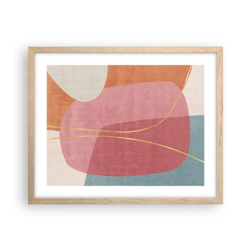 Affiche dans un chêne clair - Poster - Composition pastel au fil d'or - 50x40 cm