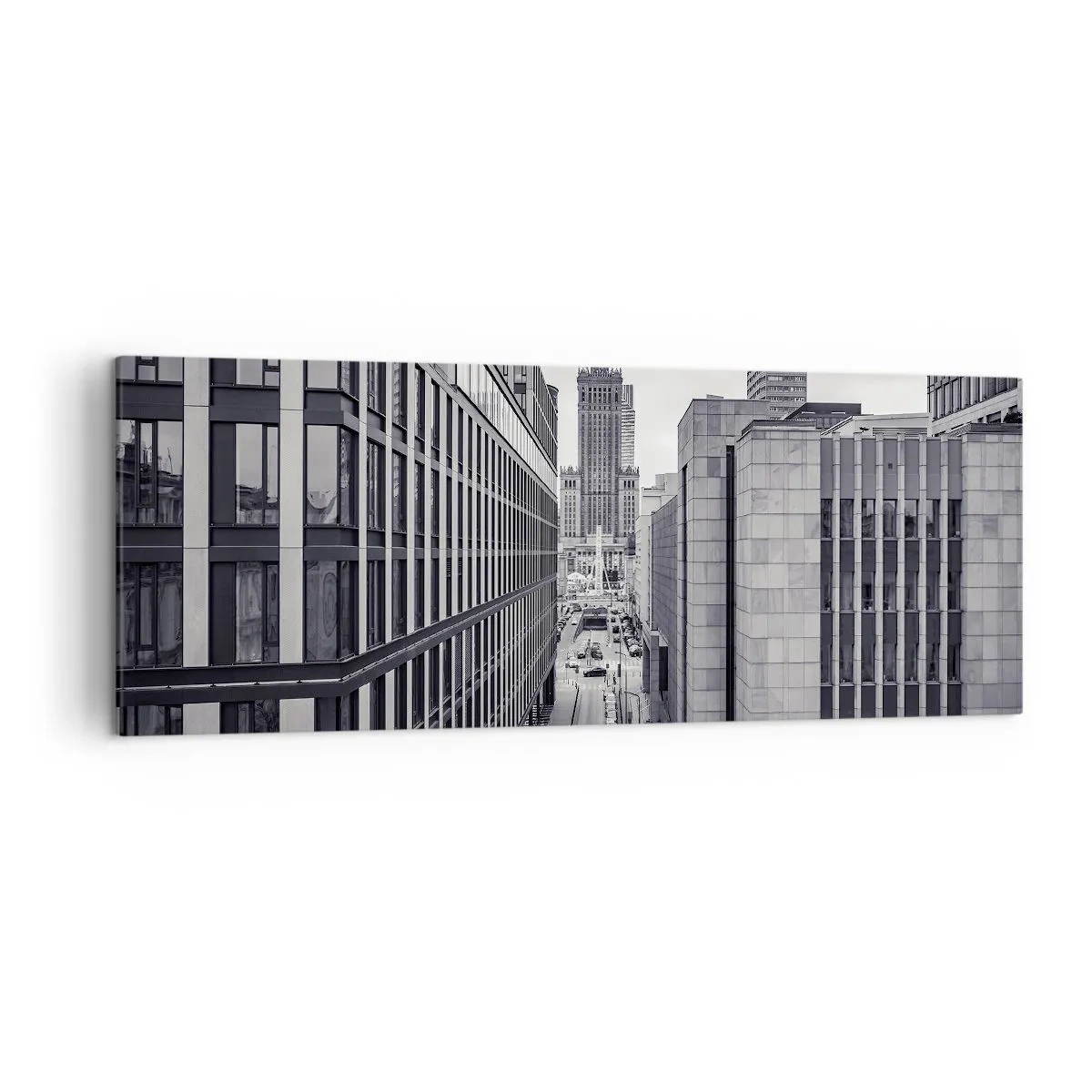 Impression sur toile - Image sur toile - Panorama de Varsovie avec vue sur le Palais de la Culture et les bâtiments environnants - 140x50cm - Vallée de Varsovie - Décoration murale moderne pour le salon et la chambre ARTTOR