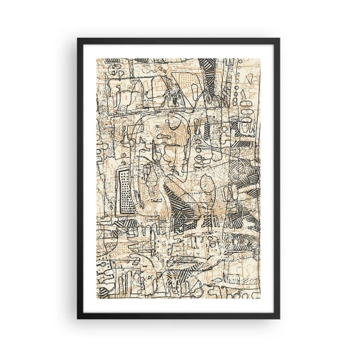 Affiche dans un cadre noir - Poster - Motif géométrique abstrait dans les tons beige et noir - 50x70cm - Il attend d'être décodé - Décoration murale moderne pour le salon et la chambre ARTTOR