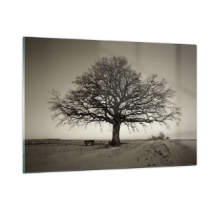 Impression sur verre - Image sur verre - Un arbre solitaire dans un paysage monochrome - 120x80cm - D'ici à l'éternité - Décoration murale moderne pour le salon et la chambre ARTTOR