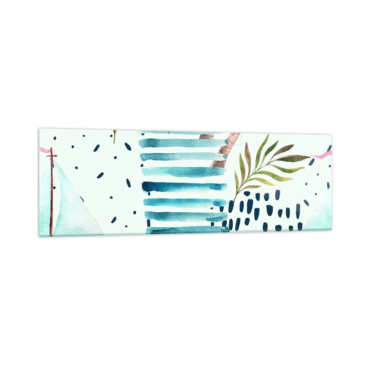 Impression sur verre - Image sur verre - Motif abstrait avec des palmiers et des accents nautiques - 160x50cm - Des vacances sous les palmiers - Décoration murale moderne pour le salon et la chambre ARTTOR