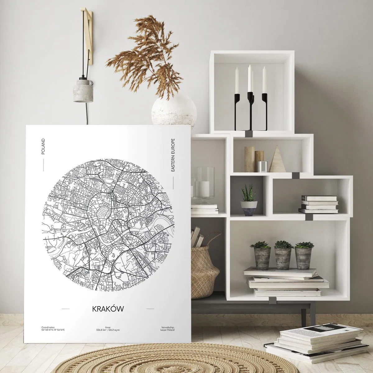 Impression sur verre - Image sur verre - Une carte de Cracovie dans un style d'illustration en noir et blanc - 50x70cm - Anatomie de Cracovie - Décoration murale moderne pour le salon et la chambre ARTTOR