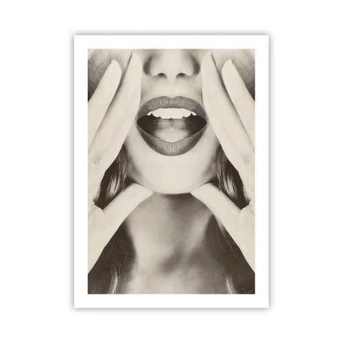 Affiche - Poster - Gros plan artistique des lèvres dans un style monochrome - 50x70cm - J'arrive! - Décoration murale moderne pour le salon et la chambre ARTTOR