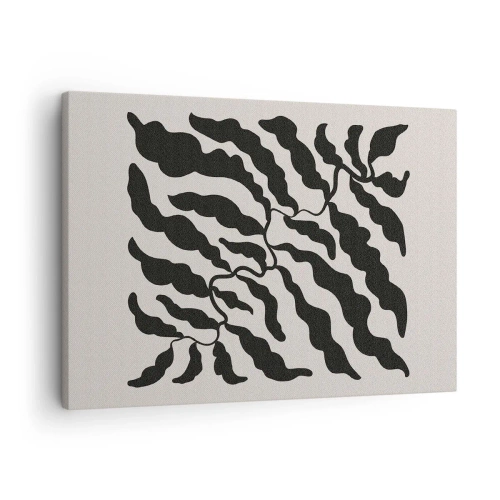 Impression sur toile - Image sur toile - Brindilles avec des feuilles noires sur fond clair - 70x50cm - La nature du carré - Décoration murale moderne pour le salon et la chambre ARTTOR