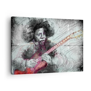Impression sur toile - Image sur toile - Portrait artistique d'un guitariste en technique d'esquisse - 70x50cm - Sur les vagues de la musique - Décoration murale moderne pour le salon et la chambre ARTTOR