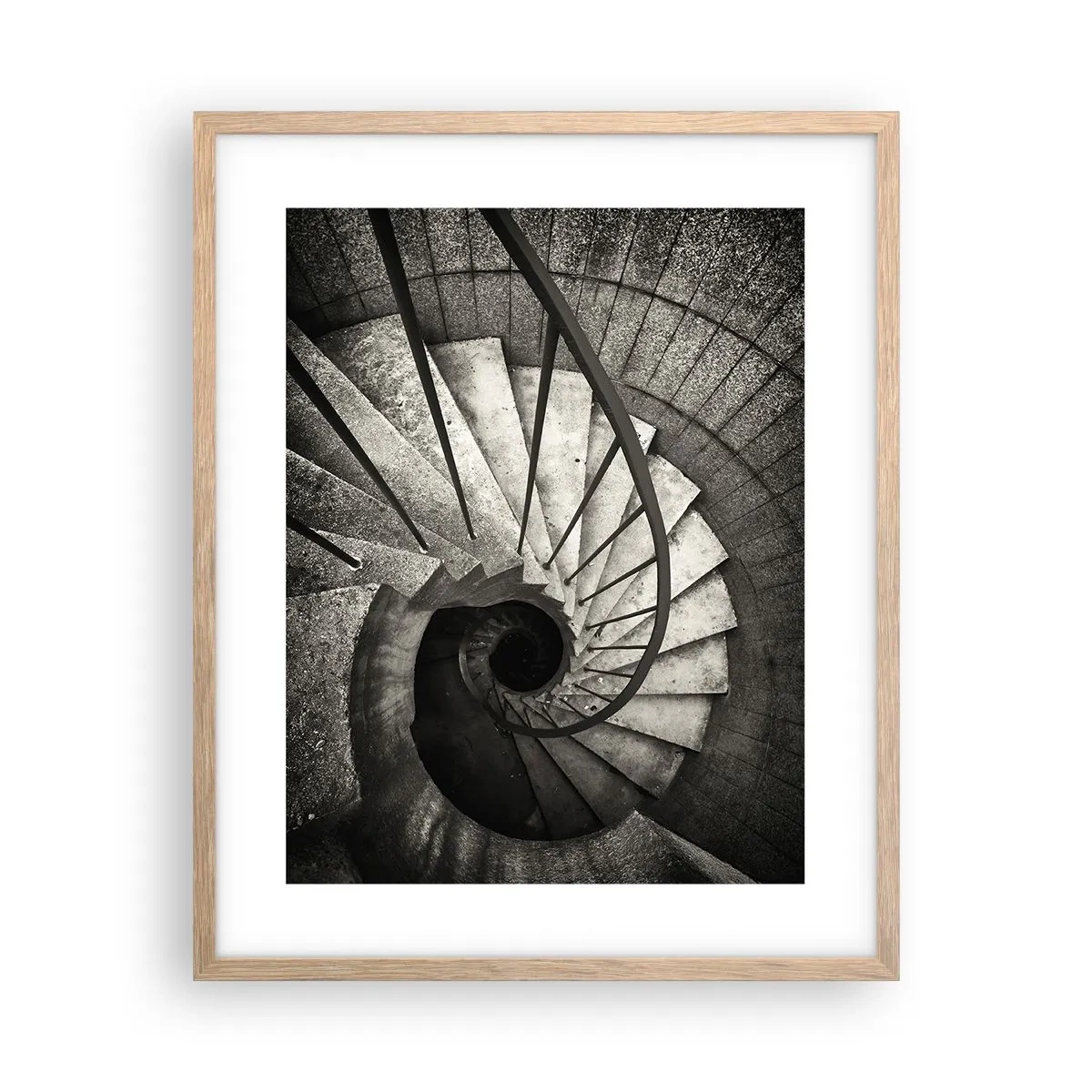 Affiche dans un chêne clair - Poster - En haut des escaliers, en bas des escaliers - 40x50 cm
