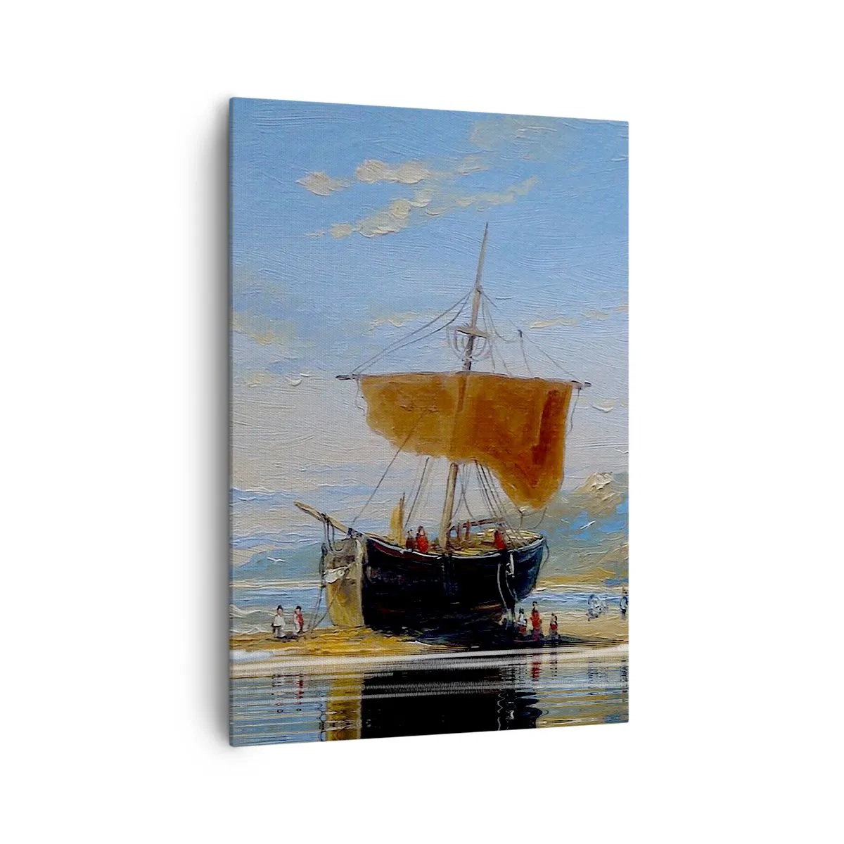 Impression sur toile - Image sur toile - Un bateau au bord de la mer par une journée ensoleillée - 70x100cm - Eau, terre, air - Décoration murale moderne pour le salon et la chambre ARTTOR