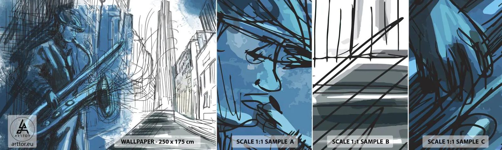 Échantillon De Papier Peint Standard Eco - Rhapsodie urbaine - Saxophone, le jazz, Musique - 100x30 cm