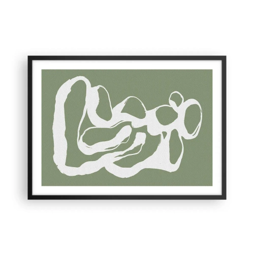 Affiche dans un cadre noir - Poster - Formes organiques en blanc sur fond vert - 70x50cm - L'appel de l'espace - Décoration murale moderne pour le salon et la chambre ARTTOR