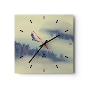 Horloge murale - Pendule murale - Un aigle en vol sur fond de montagnes brumeuses avec un motif circulaire artistique - 30x30cm - J'ai vu l'ombre d'un aigle - Décoration murale moderne pour le salon et la chambre ARTTOR