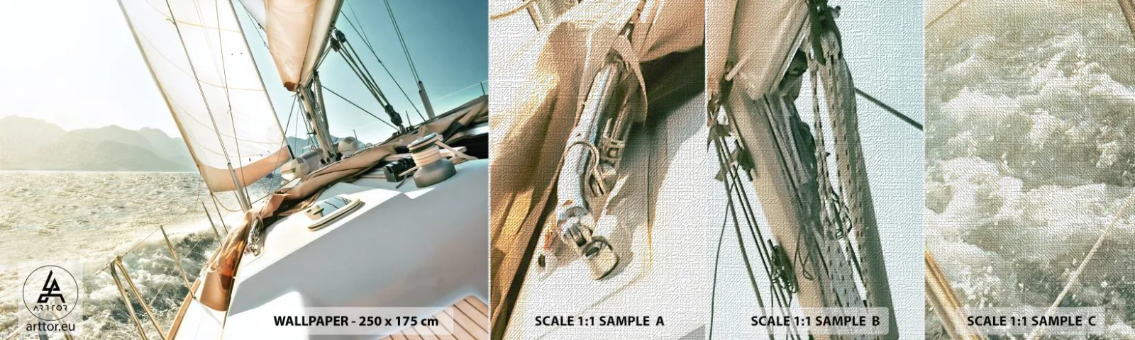 Échantillon de Papier Peint Premium Canvas - Toutes voiles dehors - Yacht, voile, Mer - 100x30 cm