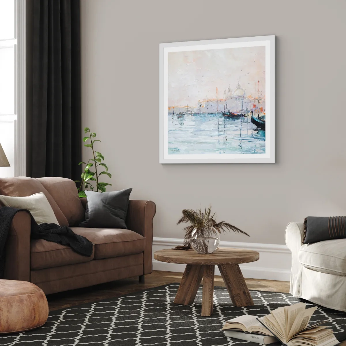 Affiche dans un cadre blanc - Poster - Derrière l'eau, derrière le brouillard - 40x40 cm