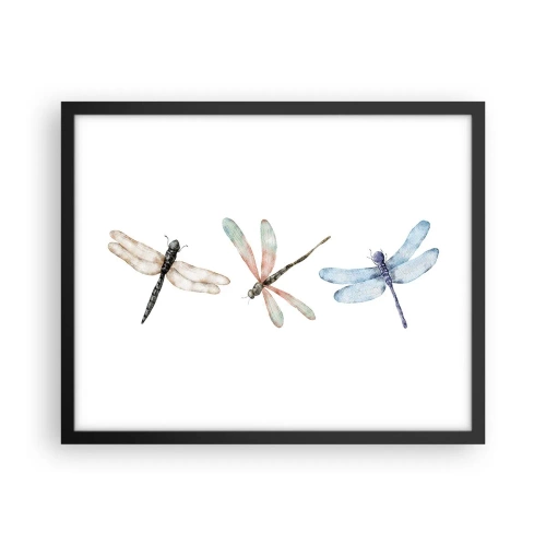 Affiche dans un cadre noir - Poster - Libellules en apesanteur - 50x40 cm
