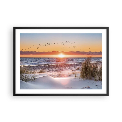 Affiche dans un cadre noir - Poster - Coucher de soleil sur la mer avec vue sur les dunes - 70x50cm - Paysage horizontal - Décoration murale moderne pour le salon et la chambre ARTTOR