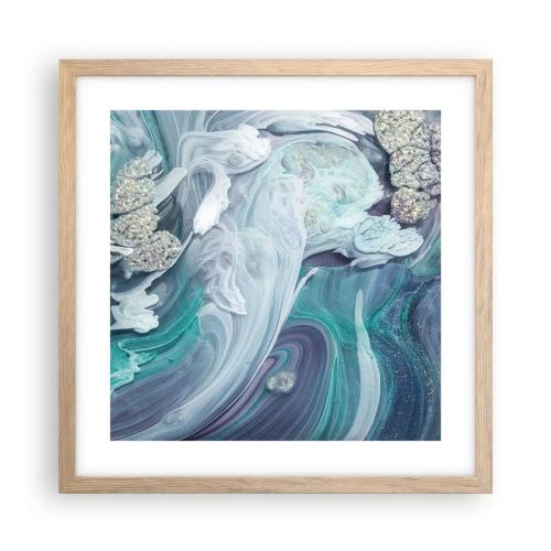 Affiche dans un chêne clair - Poster - Courants bleus - 40x40 cm
