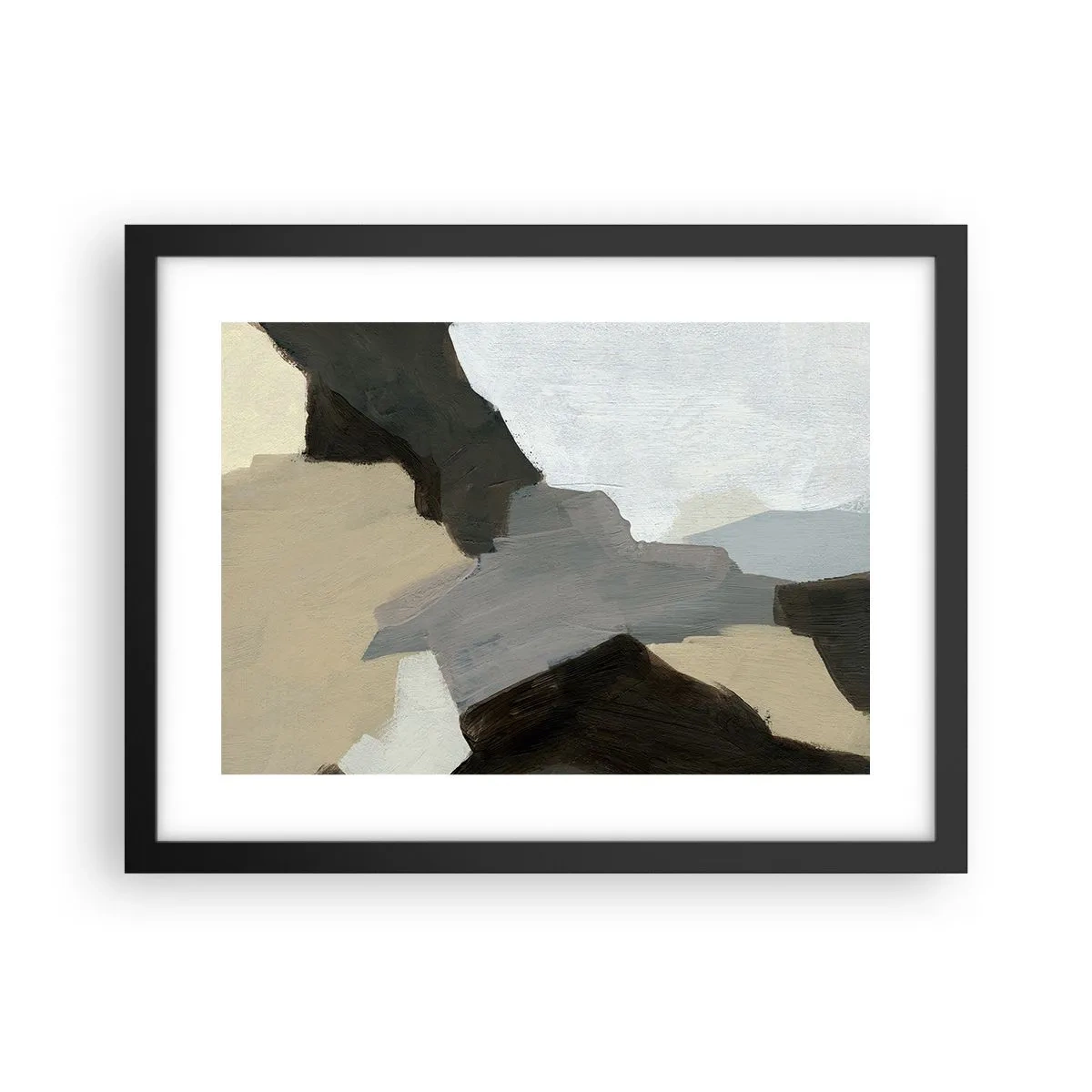 Affiche dans un cadre noir - Poster - Abstraction : le carrefour du gris - 40x30 cm