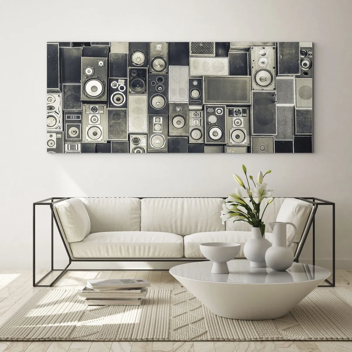 Impression sur verre - Image sur verre - Collection d'enceintes de style rétro - 120x50cm - Tout va bien - Décoration murale moderne pour le salon et la chambre ARTTOR