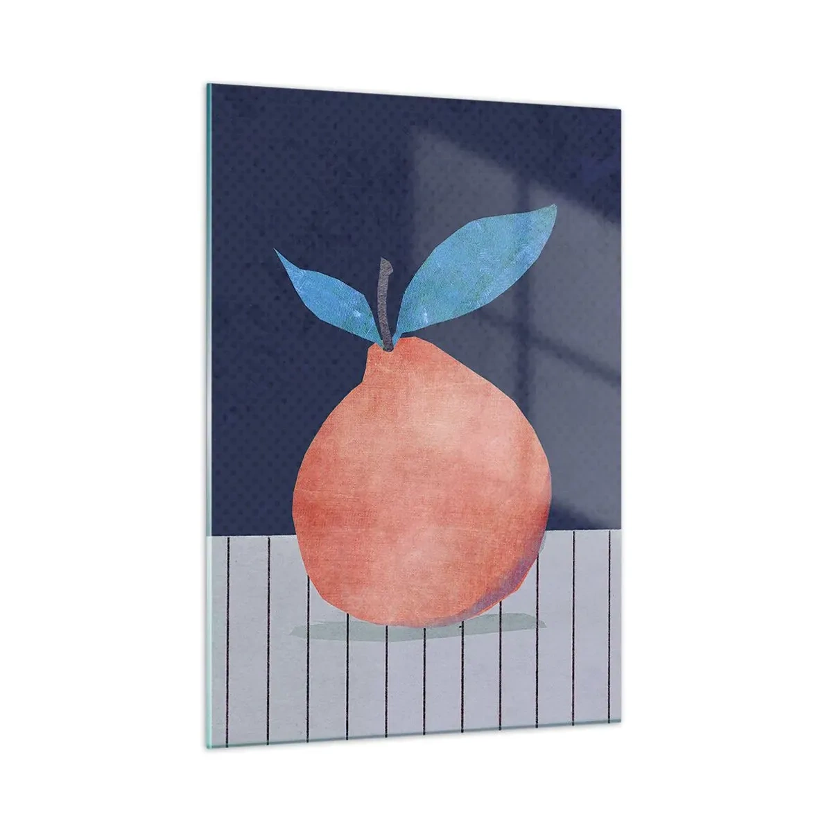 Impression sur verre - Image sur verre - Un fruit avec une forme abstraite sur fond de composition géométrique - 50x70cm - Convexité et plan - Décoration murale moderne pour le salon et la chambre ARTTOR