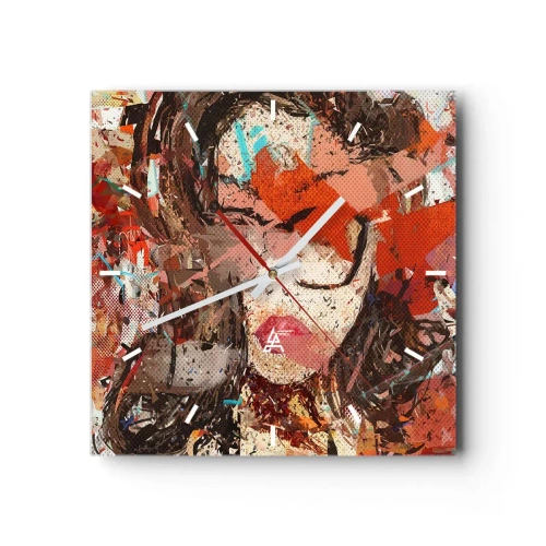 Horloge murale - Pendule murale - Portrait abstrait d'une femme aux couleurs intenses - 30x30cm - Personne ne sait ce que tu es vraiment - Décoration murale moderne pour le salon et la chambre ARTTOR