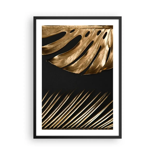Affiche dans un cadre noir - Poster - Feuilles d'or sur fond noir dans un style élégant - 50x70cm - Différent et tout aussi cher - Décoration murale moderne pour le salon et la chambre ARTTOR