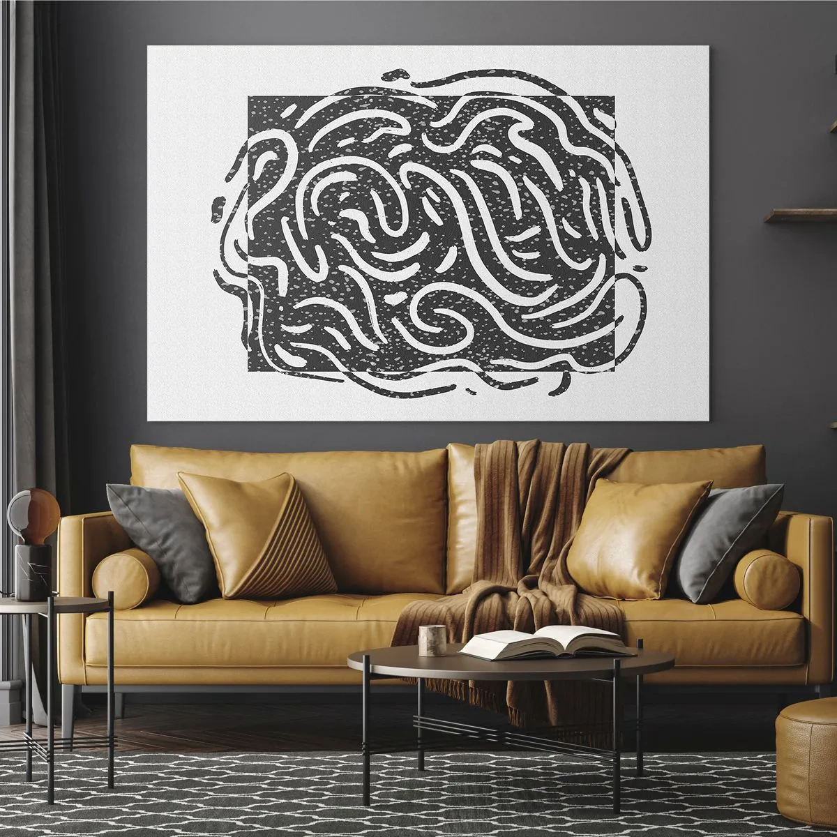 Impression sur verre - Image sur verre - Lignes et points abstraits dynamiques créant une forme énergique - 70x50cm - Abstraction : la danse de la joie - Décoration murale moderne pour le salon et la chambre ARTTOR