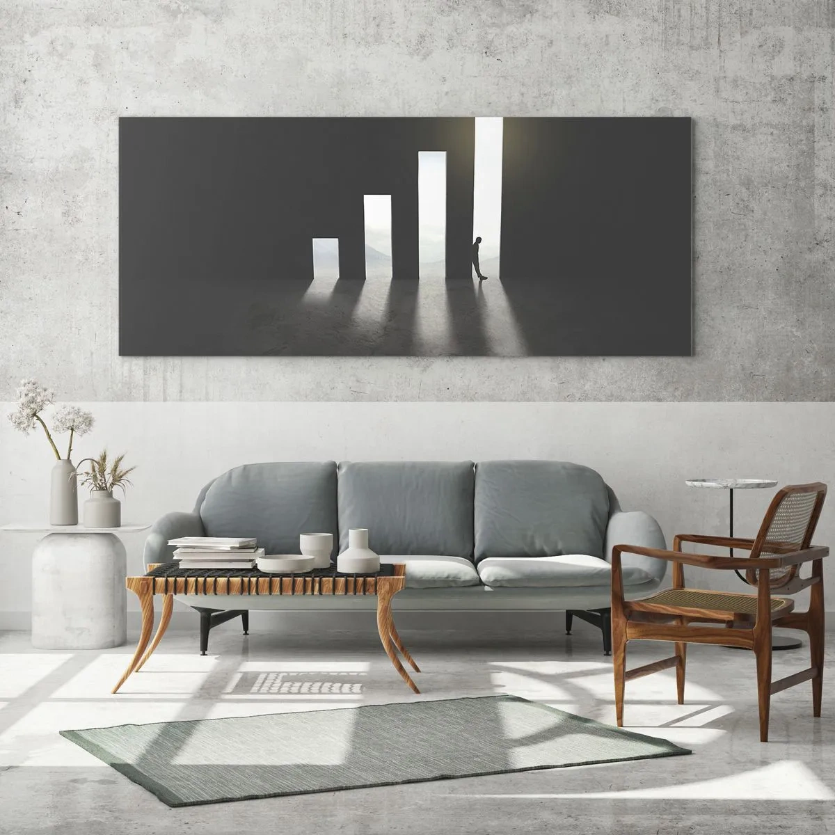 Impression sur verre - Image sur verre - Croissance symbolique sous forme de passages éclairés par la lumière - 140x50cm - Succès – impression - Décoration murale moderne pour le salon et la chambre ARTTOR