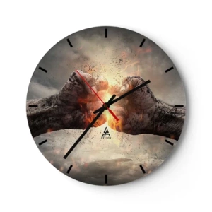 Horloge murale - Pendule murale - Deux poings serrés en flammes - 30x30cm - Lève-toi pour le combat - Décoration murale moderne pour le salon, la cuisine et la chambre ARTTOR