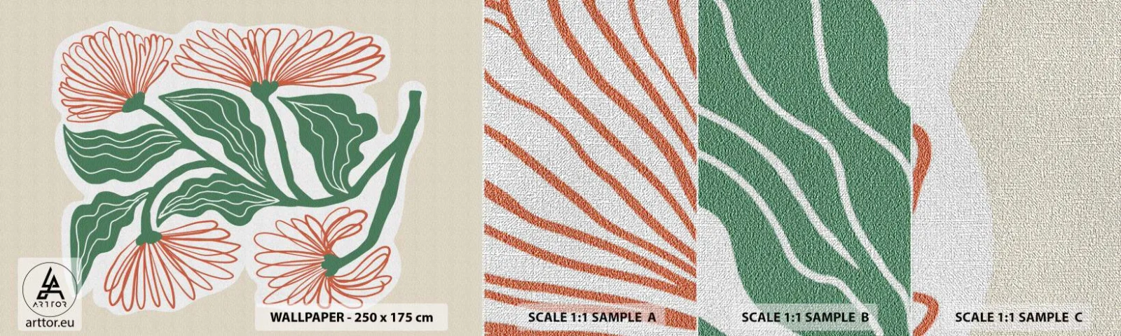 Échantillon de Papier Peint Premium Canvas - Folk et moderne - Bohème, Fleurs, Minimalisme - 100x30 cm