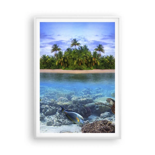 Affiche dans un cadre blanc - Poster - L'île céleste vous invite - 70x100 cm