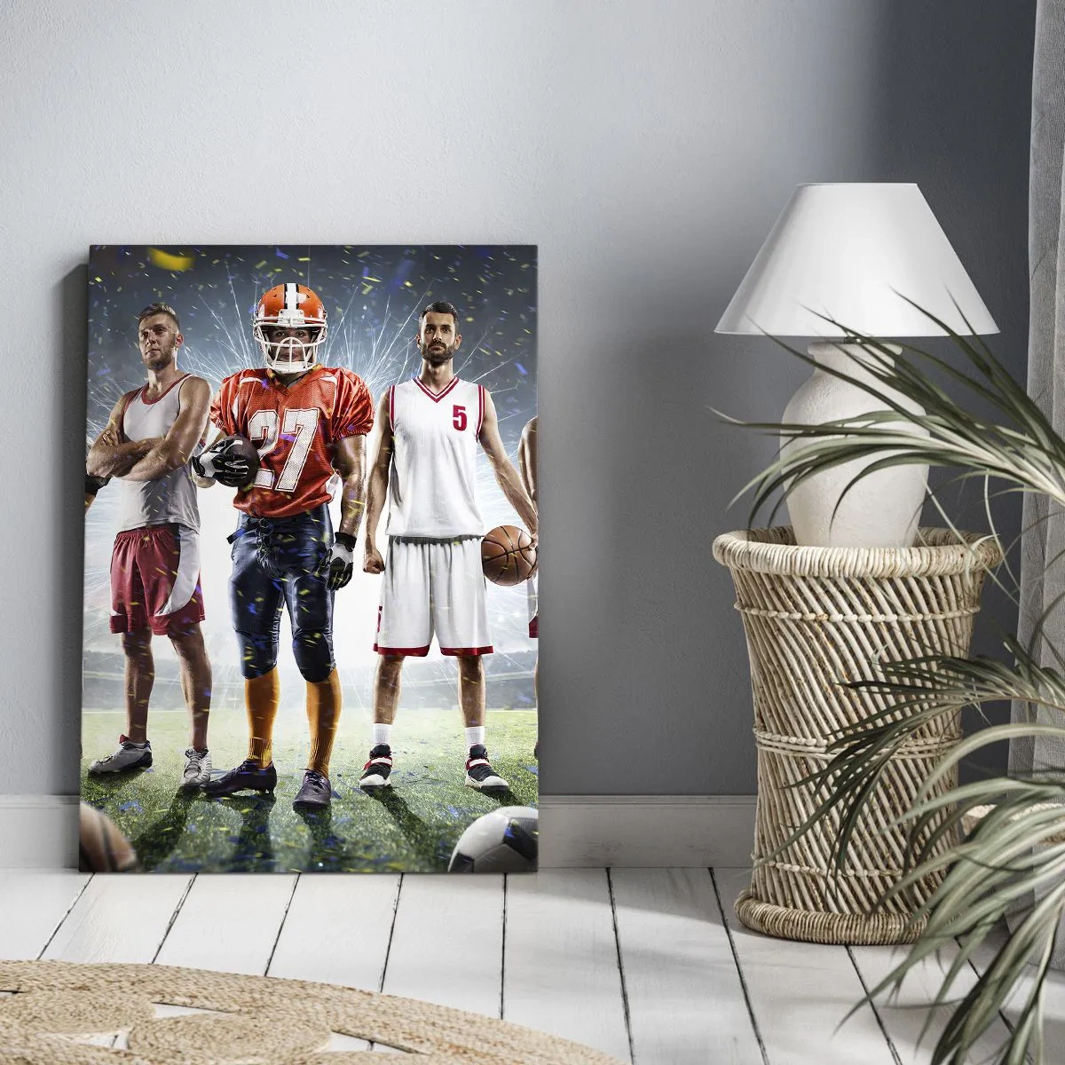 Impression sur toile - Image sur toile - Une scène dynamique d'athlètes de diverses disciplines dans le stade sous les projecteurs - 70x100cm - Gladiateurs des champs - Décoration murale moderne pour le salon et la chambre ARTTOR