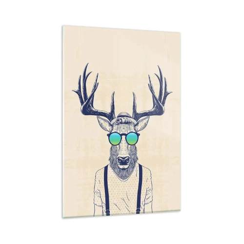 Impression sur verre - Image sur verre - Cerf stylisé avec des lunettes de soleil - 80x120cm - A qui vous attendiez-vous ? - Décoration murale moderne pour le salon et la chambre ARTTOR