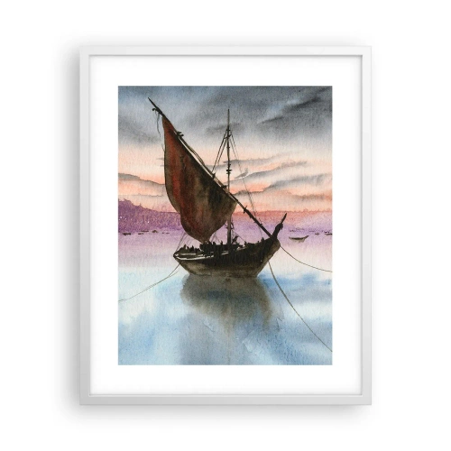 Affiche dans un cadre blanc - Poster - Soirée au port - 40x50 cm