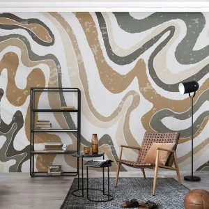Papier Peint Photo Premium Canvas - Motifs terreux dans des tons de marron et de vert - 100x70cm - Méandres de couleurs de la terre - Décoration murale moderne pour le salon et la chambre ARTTOR