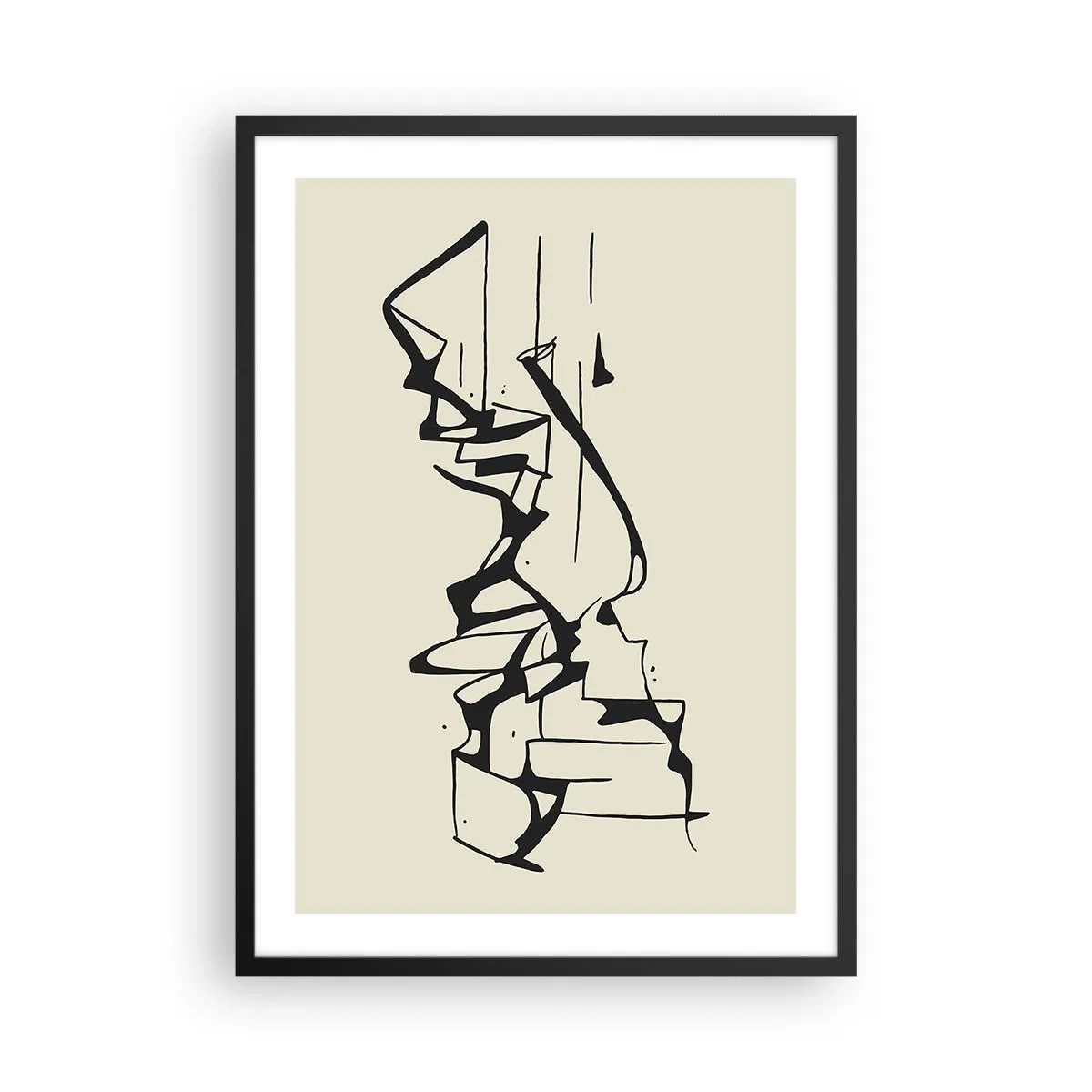 Affiche dans un cadre noir - Poster - Composition abstraite en noir et blanc de lignes et de formes - 50x70cm - Peut-être un paysage - Décoration murale moderne pour le salon et la chambre ARTTOR