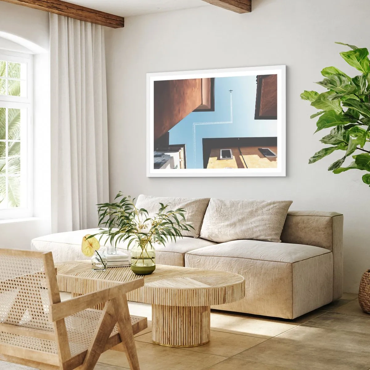 Affiche dans un cadre blanc - Poster - Au-dessus du labyrinthe de la ville - 91x61 cm