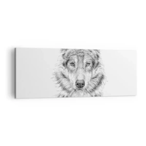 Impression sur toile - Image sur toile - Croquis d'une tête de loup dans un style monochrome sur fond blanc - 140x50cm - Un leader né - Décoration murale moderne pour le salon et la chambre ARTTOR