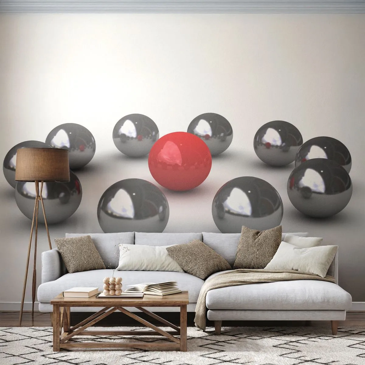 Papier Peint Autocollant Deluxe Sticker - Un cercle en argent et rouge - Abstraction, 3D, Boules rondes - 250x175 cm