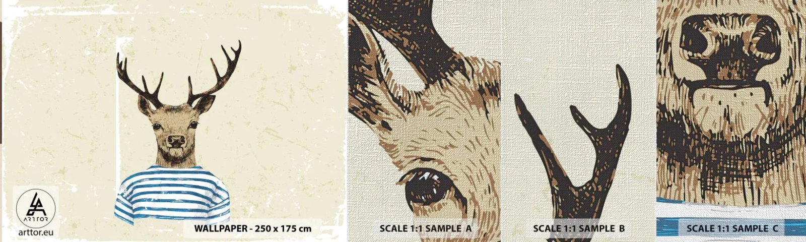 Échantillon de Papier Peint Premium Canvas - Parce que j'aime les chemises rayées - Abstraction, Cerf, Morceau - 100x30 cm